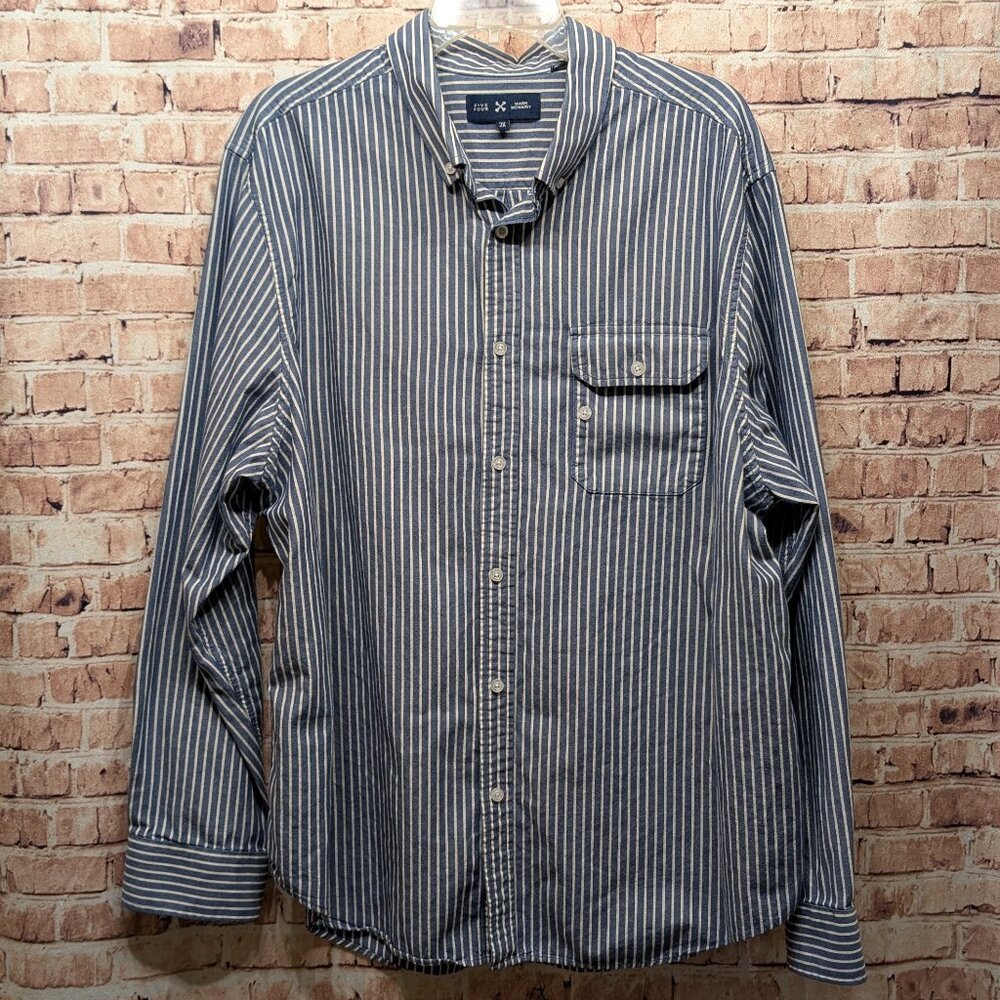 🧨🧨Five Four Shirt Long Sleeve Button Down Blue/White Stripe Size 2XL